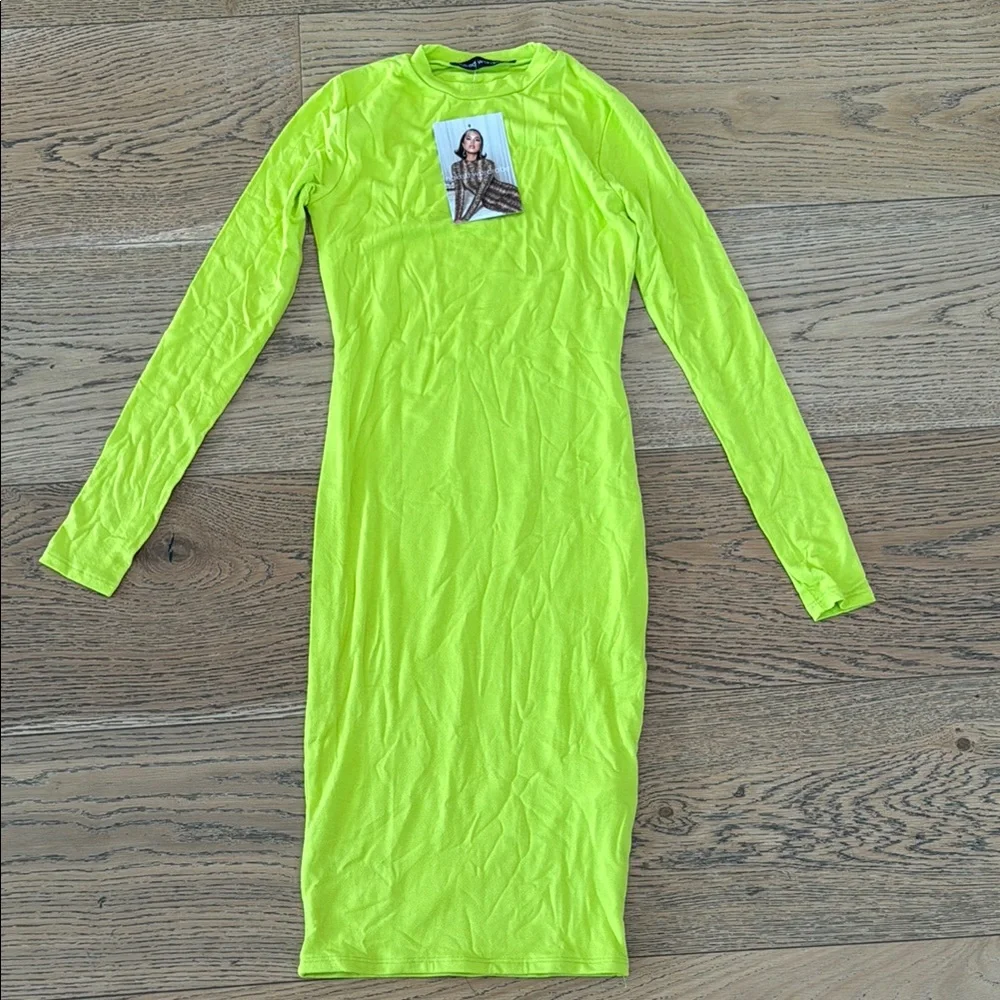 Naked Wardrobe Lime Green Long Sleeve Dress - Picture 1 of 3